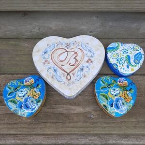 Brighton 4 Piece Heart Shaped Tin With Lid Jewelry Trinket Storage Containers
